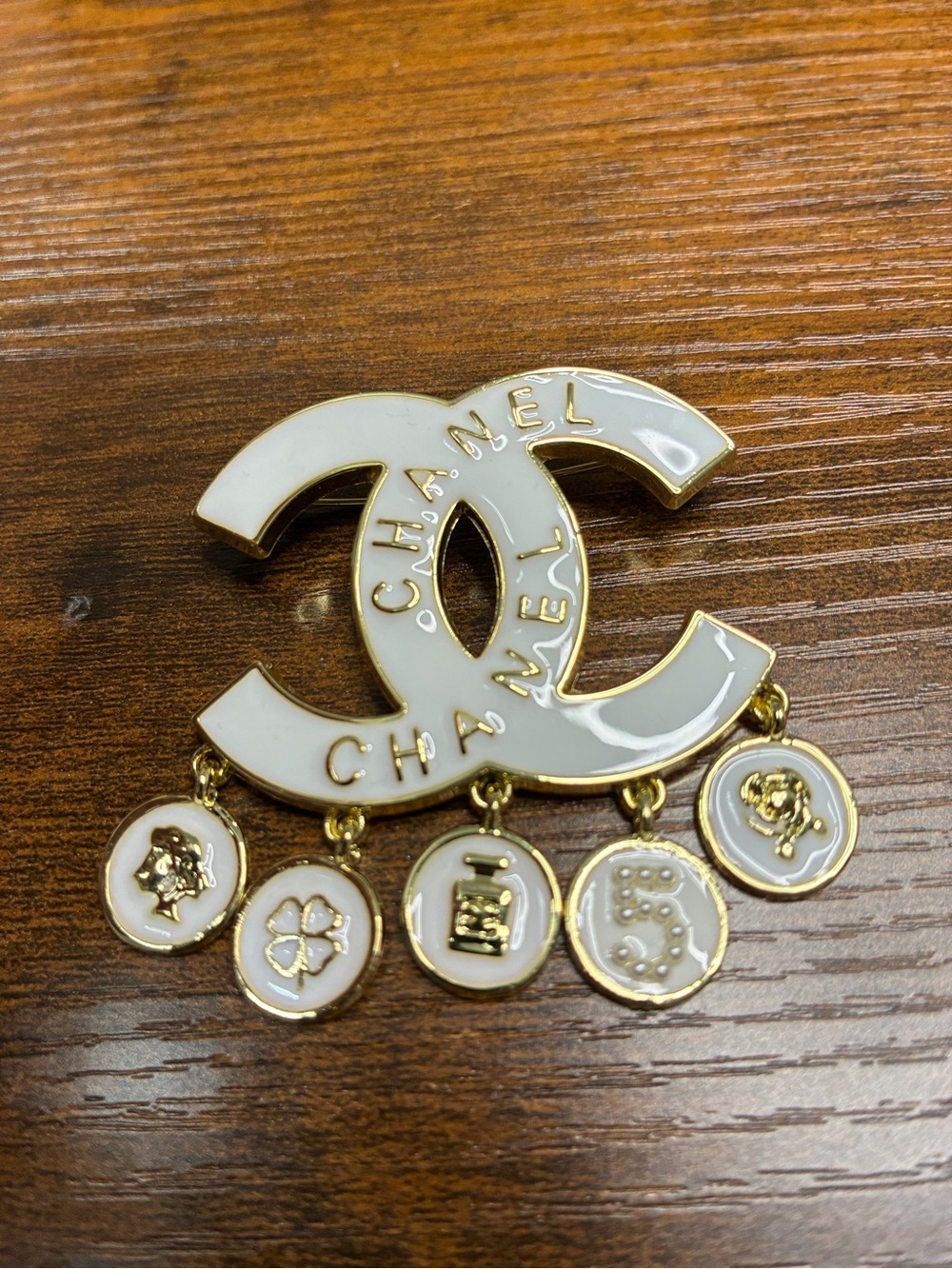 White Enamel Charm Brooch